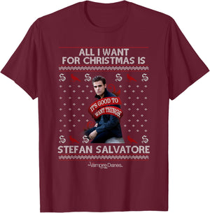 Vampire Diaries All I Want for Christmas is Stefan Salvatore T-Shirt - T-Shirt | Maroon