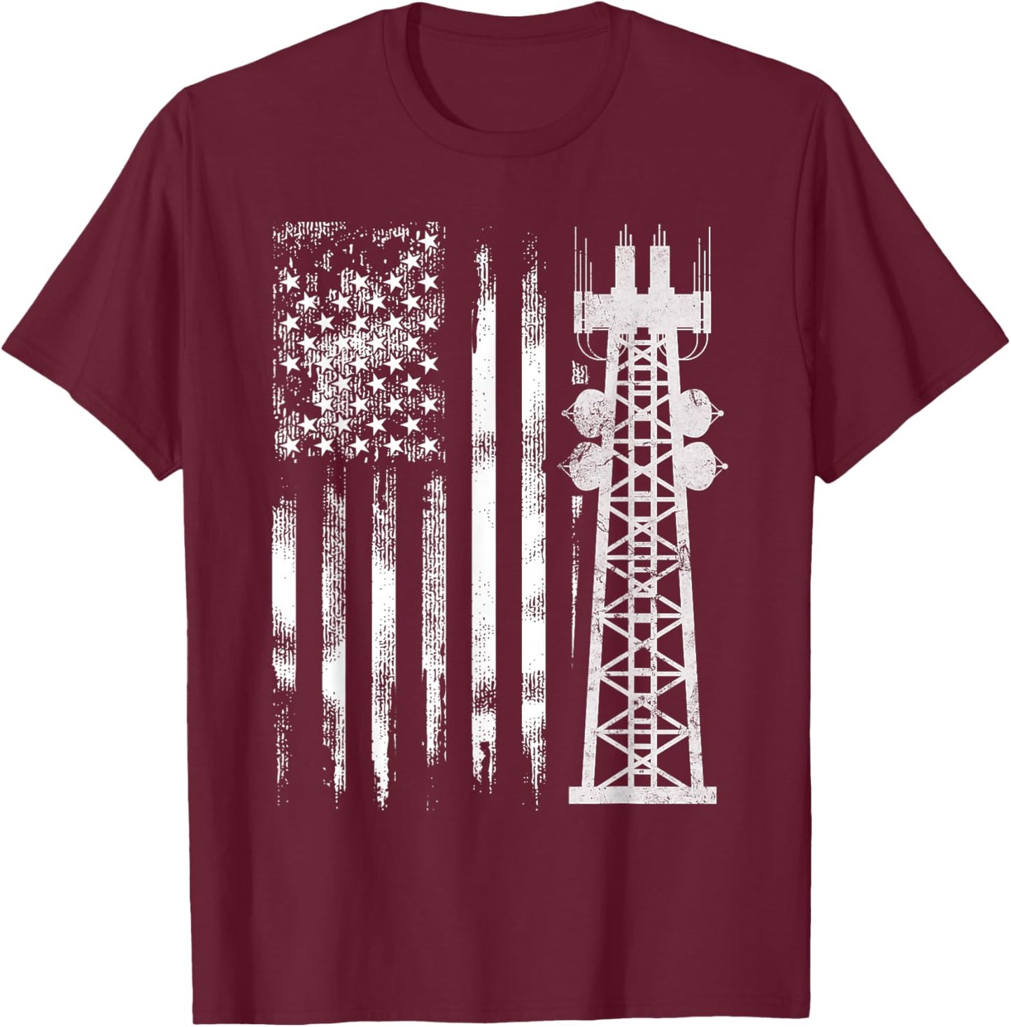 Patriotic Tower Climber Transmissionservie Climbing T-Shirt - T-Shirt | Maroon