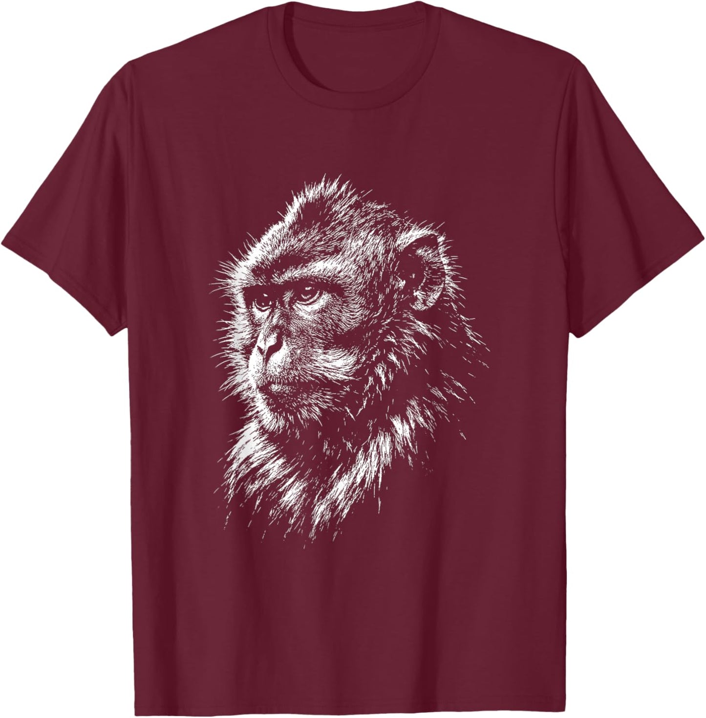Monkey Portrait Black and White Animal Lover T-Shirt - T-Shirt | Maroon
