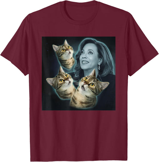 Three Cat Kamala Harris Funny Cats Lover Women T-Shirt - T-Shirt | Maroon
