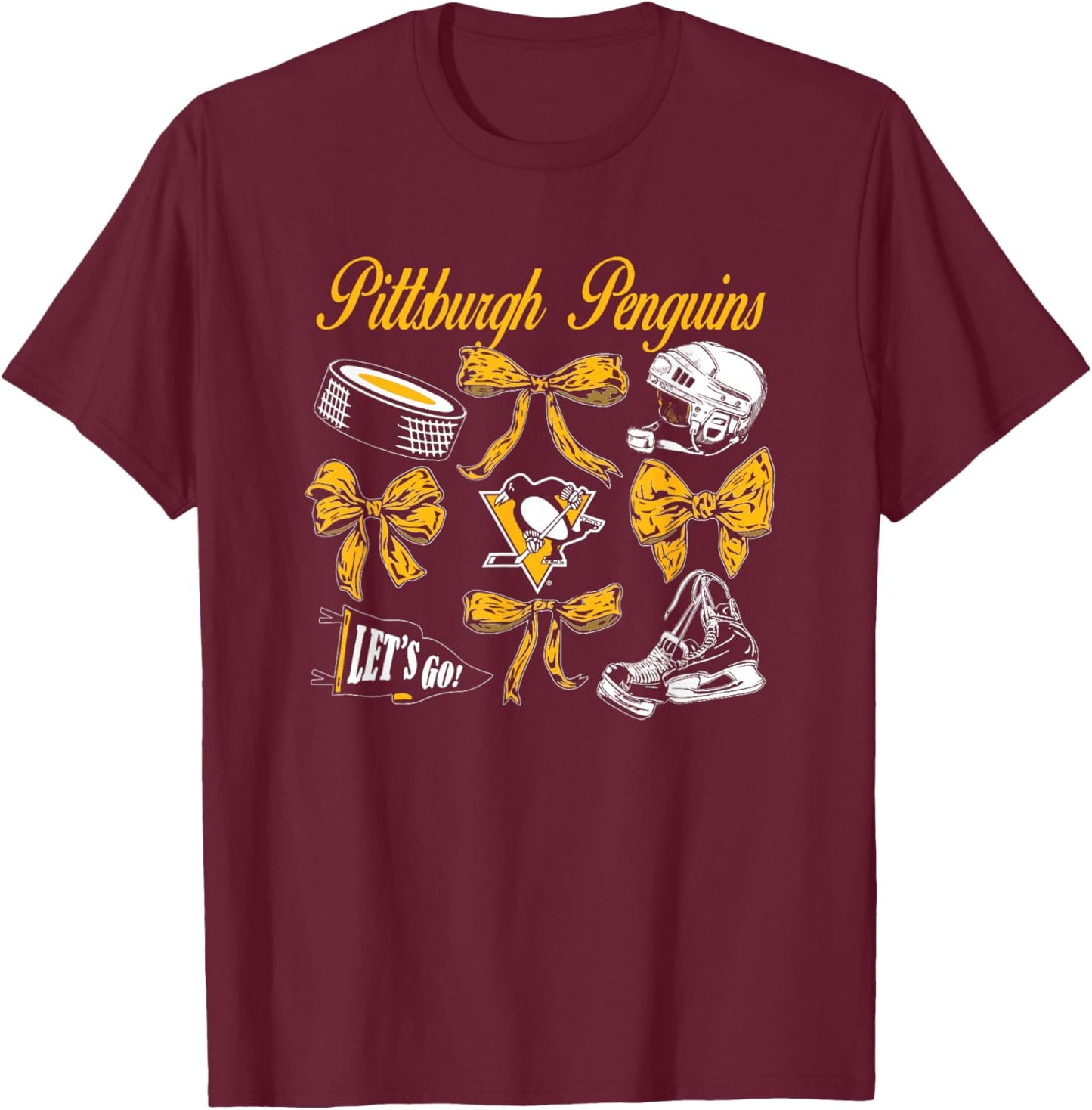 Pittsburgh Penguins Bows Black NHL Officially Licensed T-Shirt - T-Shirt | Maroon