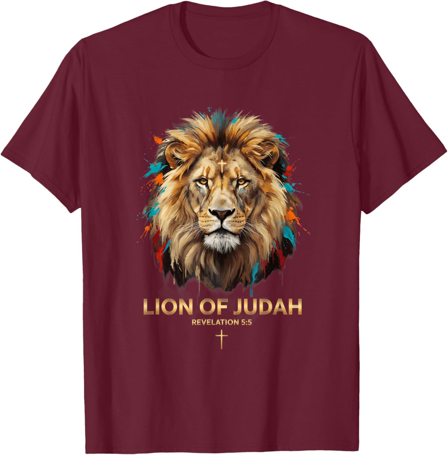 Christian Lion of Judah - Revelation 5:5 Bold Faith Design T-Shirt - T-Shirt | Maroon