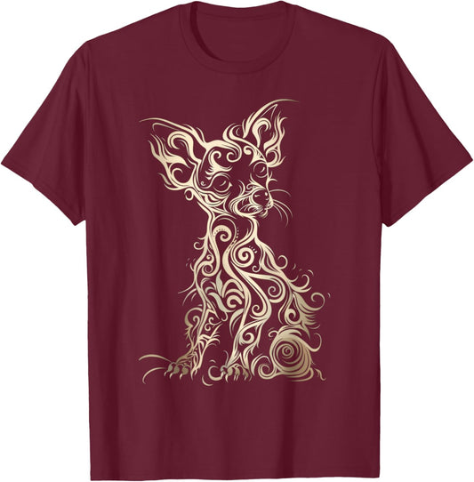 LumaThread Chiweenie Tribal Vintage Retro Graphic , Small, Black T-Shirt - T-Shirt | Maroon