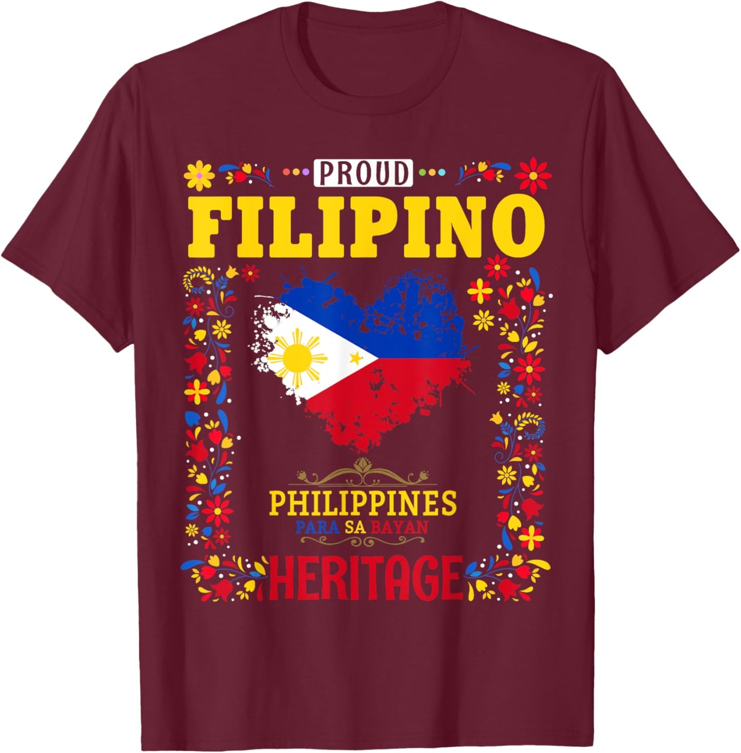 Filipino Heritage Flag Outfit Idea for Kids Philippines Flag T-Shirt - T-Shirt | Maroon