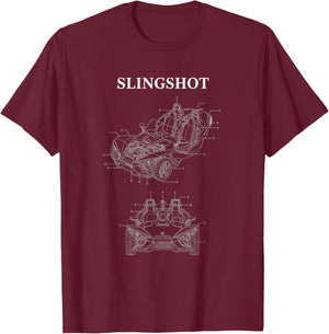 Slingshot Blueprint Car Illustration, Car EnthusiastDesign T-Shirt - T-Shirt | Maroon