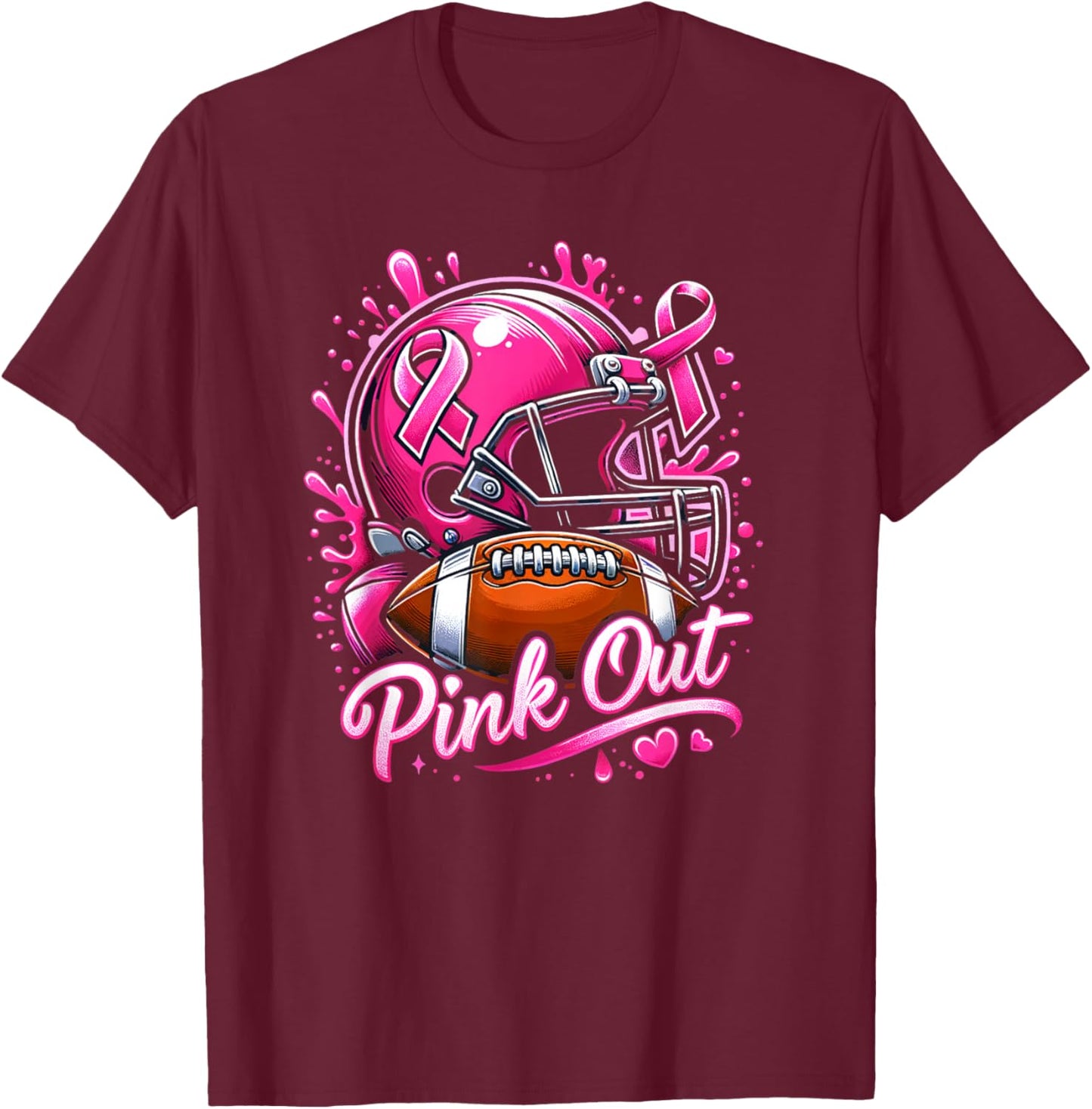Pink Out Tackle Breast Cancer Awareness American Football T-Shirt - T-Shirt | Maroon
