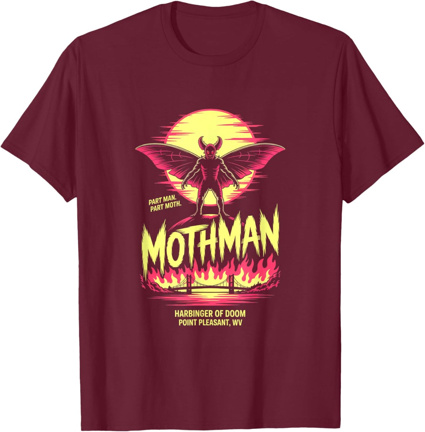 Part Man Part Moth Mothman Harbinger of Doom T-Shirt - T-Shirt | Maroon