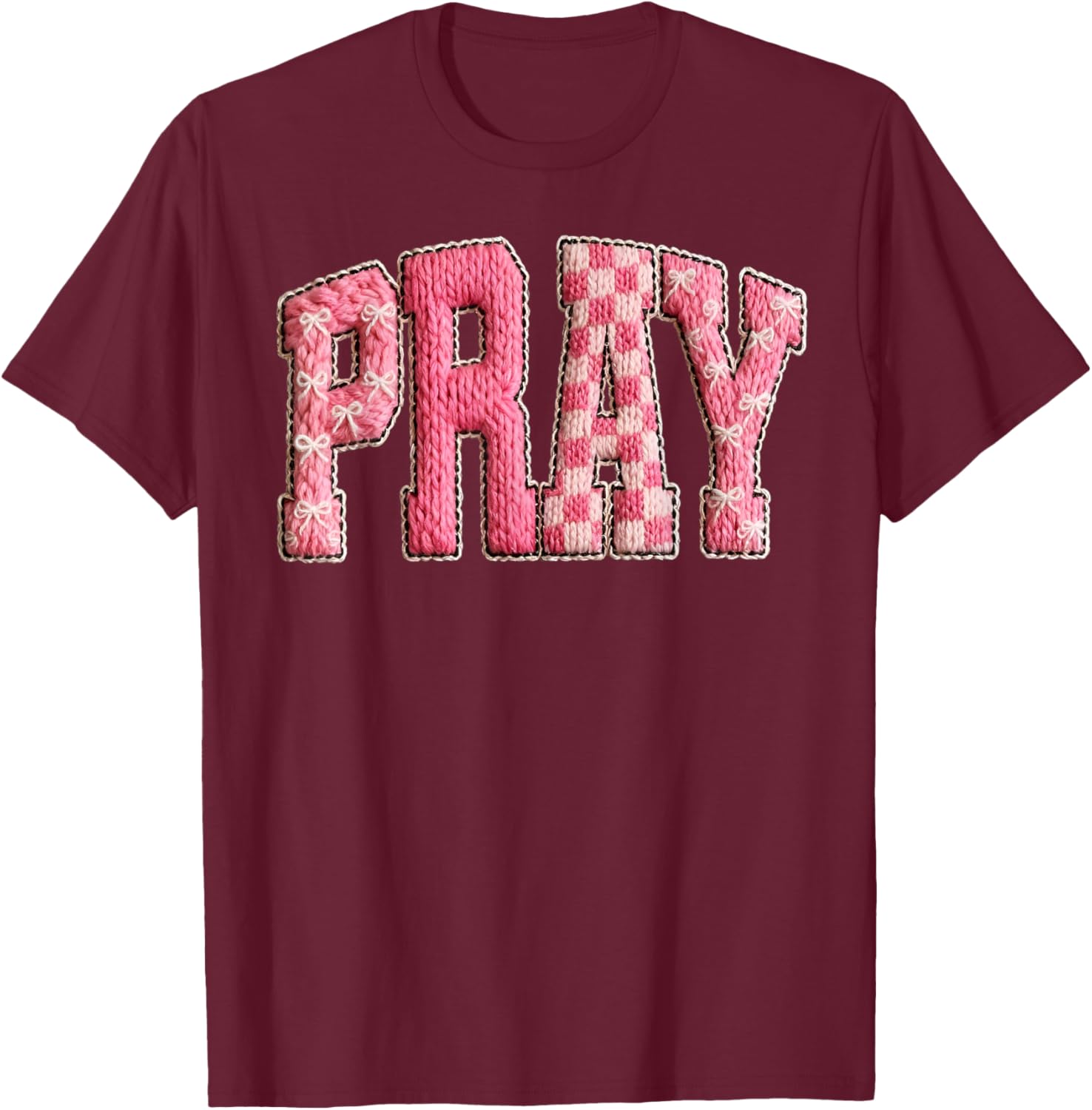 Pray Jesus Love Crochet Christian Faith Bible Verse Religion T-Shirt - T-Shirt | Maroon