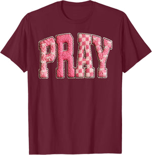 Pray Jesus Love Crochet Christian Faith Bible Verse Religion T-Shirt - T-Shirt | Maroon