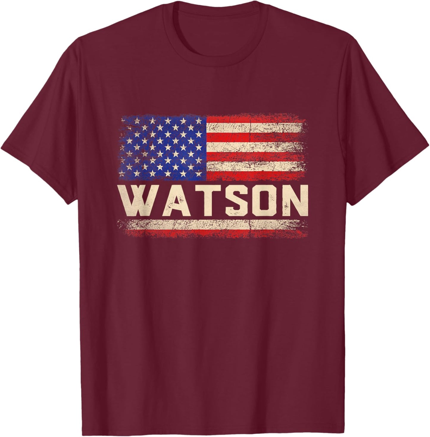 Watson Last Name Shirt Watson Name American Flag T-Shirt - T-Shirt | Maroon