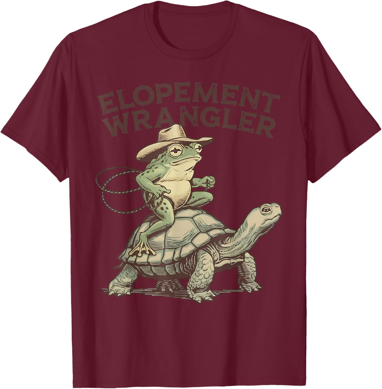 Cowboy Frog Riding Turtle ABA Therapist Elopement Wrangler T-Shirt - T-Shirt | Maroon