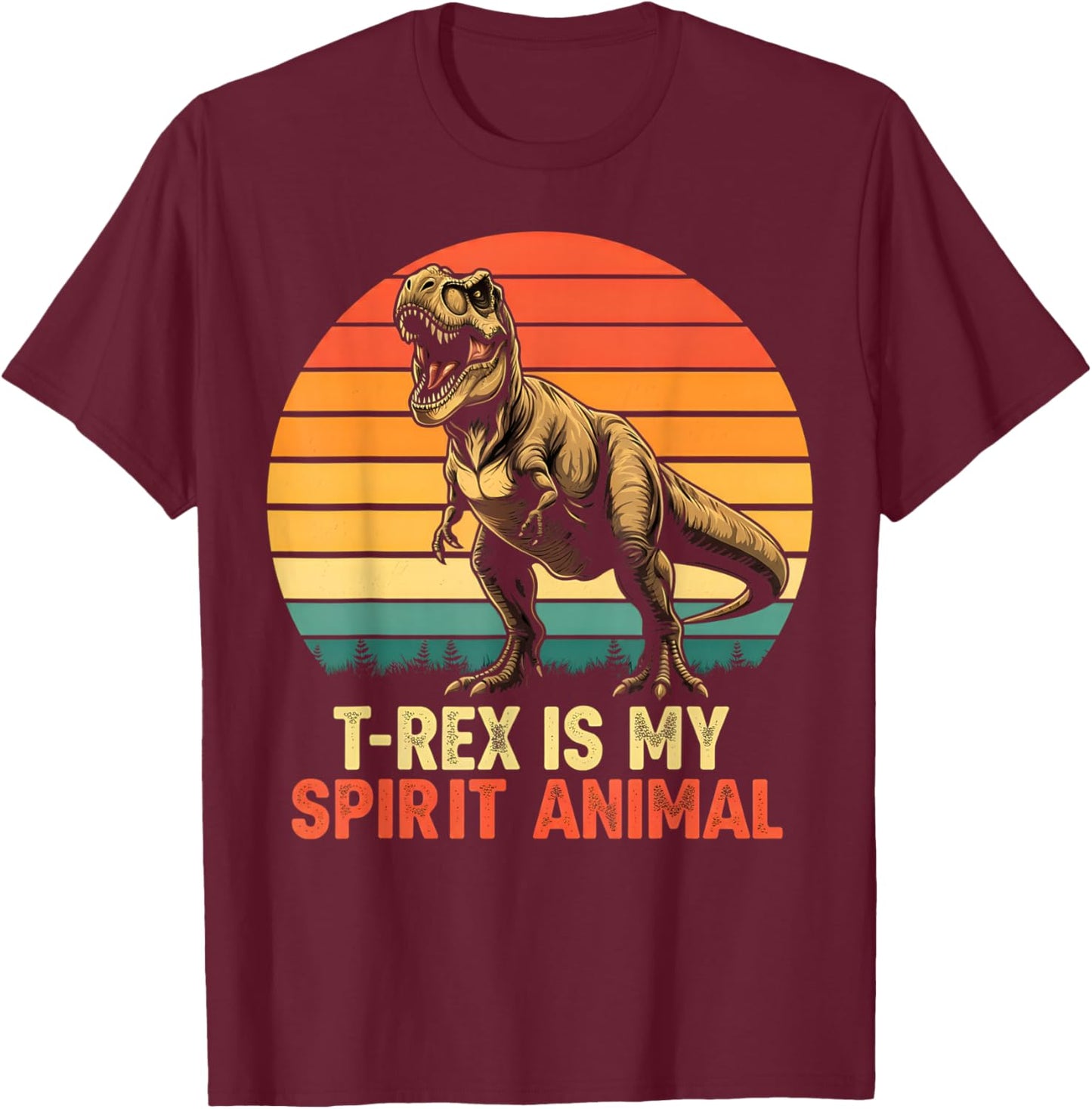 T-Rex is My Spirit Animal Funny Dinosaur Fan Retro Graphic T-Shirt - T-Shirt | Maroon