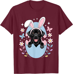Labrador Golden Retriever Bunny Springs Eggs Easter Dog T-Shirt - T-Shirt | Maroon