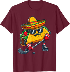 Funny Cinco De Mayo Taco Ice Hockey Player Men Women T-Shirt - T-Shirt | Maroon