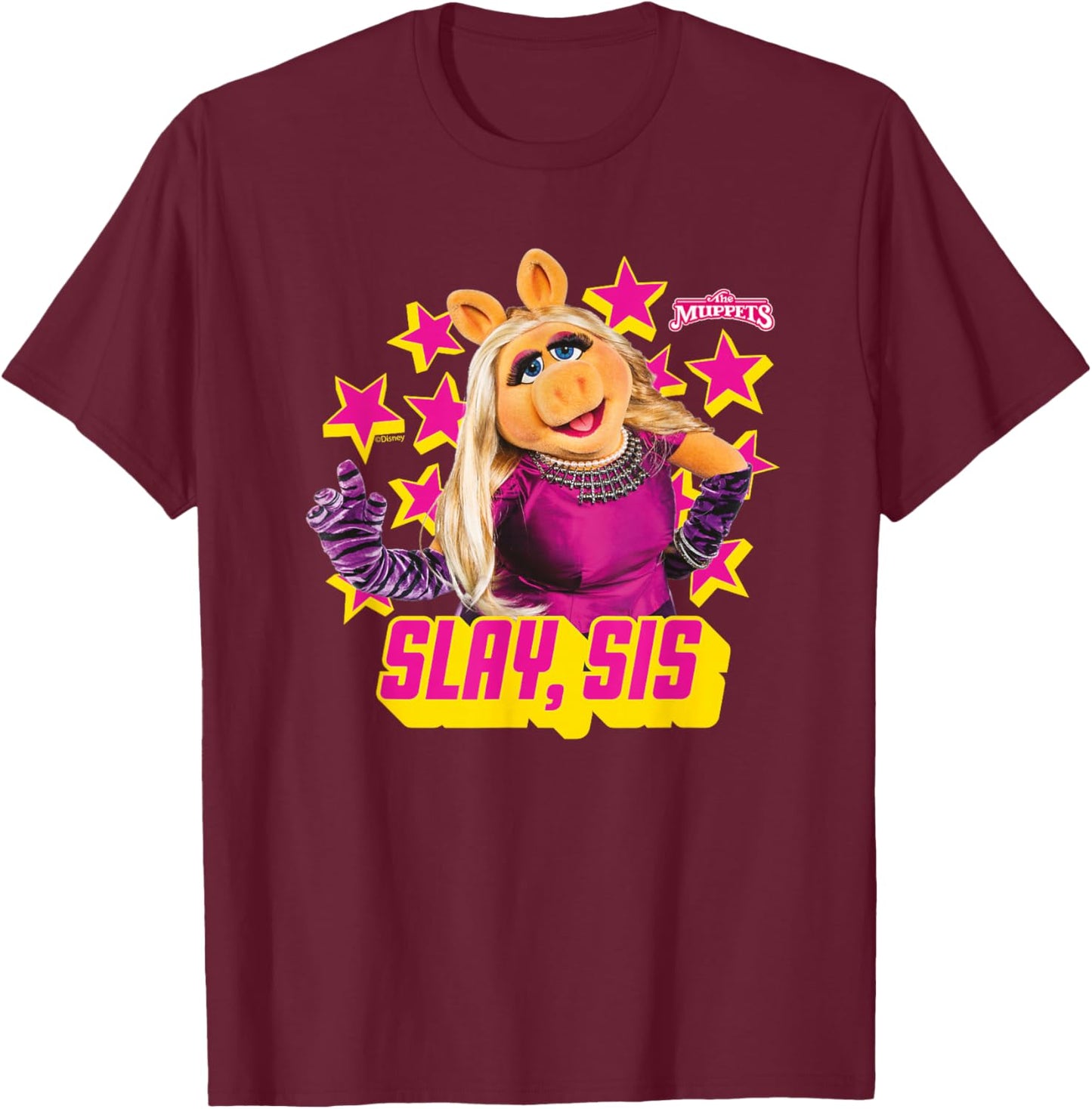 Disney The Muppets Miss Piggy Slay Sis Star T-Shirt - T-Shirt | Maroon