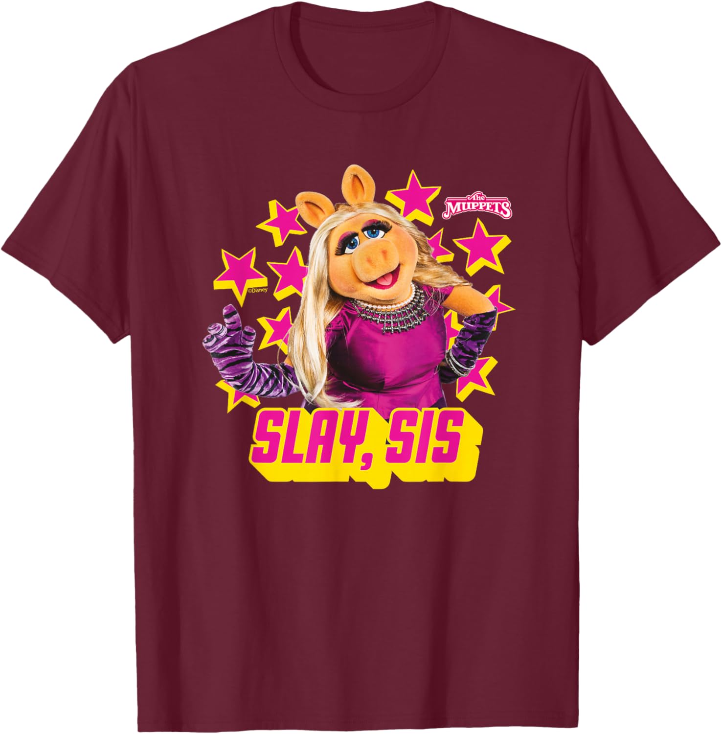 Disney The Muppets Miss Piggy Slay Sis Star T-Shirt - T-Shirt | Maroon