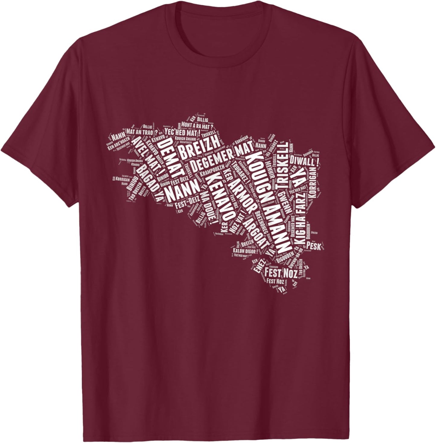 Breton Map of Brittany with Breton Words Breizh T-Shirt - T-Shirt | Maroon