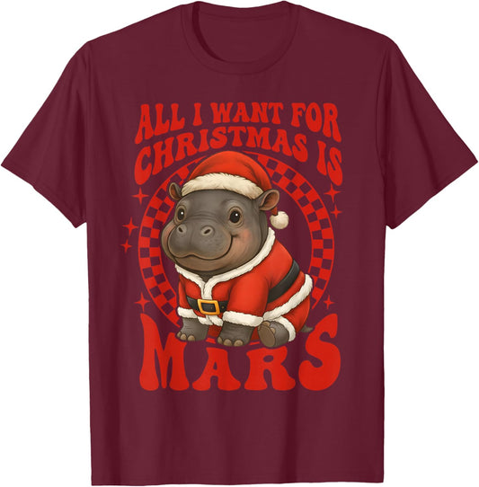 Mars The Hippo Christmas Baby Hippo Mars Viral Pygmy Hippo T-Shirt - T-Shirt | Maroon