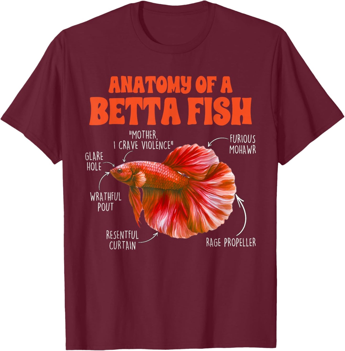 Betta Fish Fishkeeper Aquarium Anatomy Of A Betta Fish T-Shirt - T-Shirt | Maroon