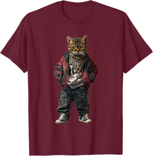 Thug Gangster Life Cat For Hip Hop Fans Meme and Cat lovers T-Shirt - T-Shirt | Maroon
