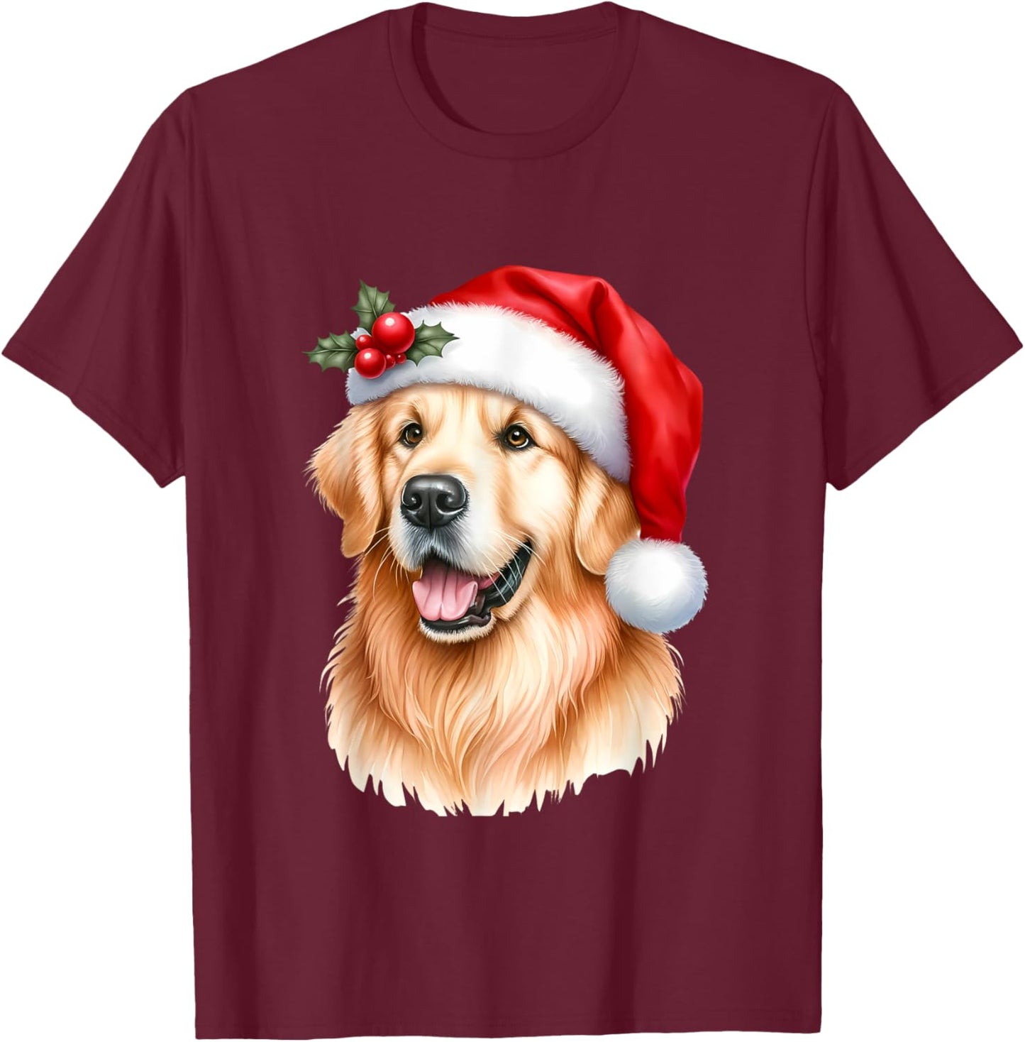 Christmas Golden Retriever Santa Hat Dog Lover Xmas Women Kids T-Shirt - T-Shirt | Maroon