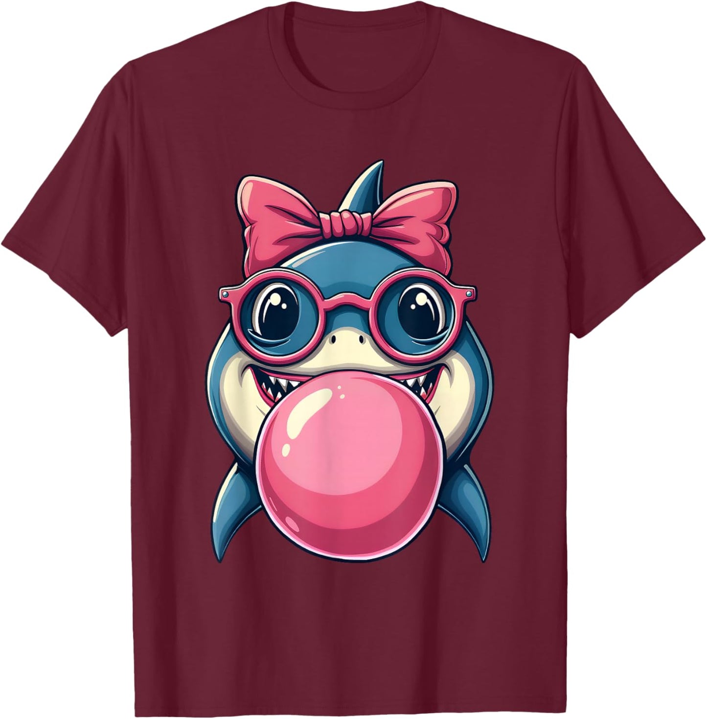 Glasses Bubblegum Cute Shark Pink Bow Funny Little Girl T-Shirt - T-Shirt | Maroon