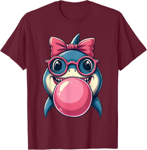 Glasses Bubblegum Cute Shark Pink Bow Funny Little Girl T-Shirt - T-Shirt | Maroon