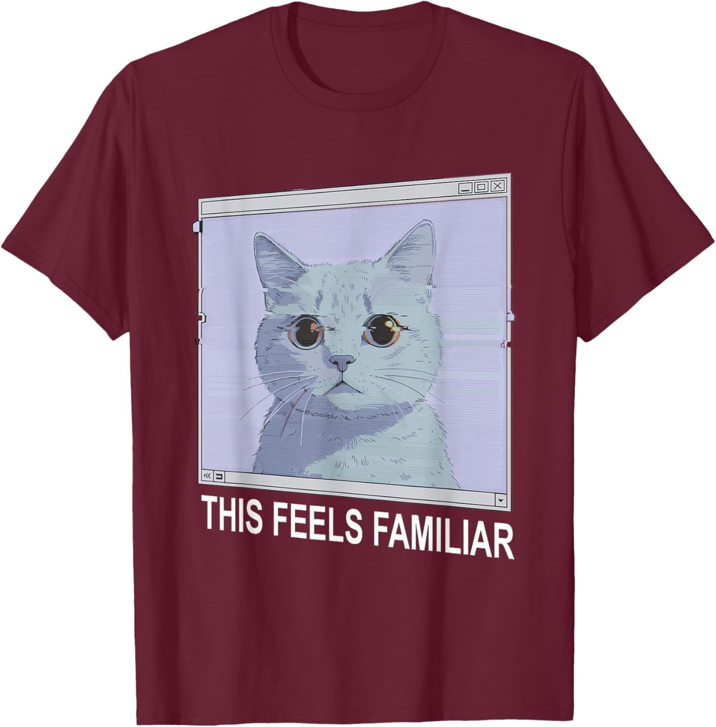 Weirdcore Aesthetic Cat Dreamcore Glitch 90s Window Art T-Shirt - T-Shirt | Maroon