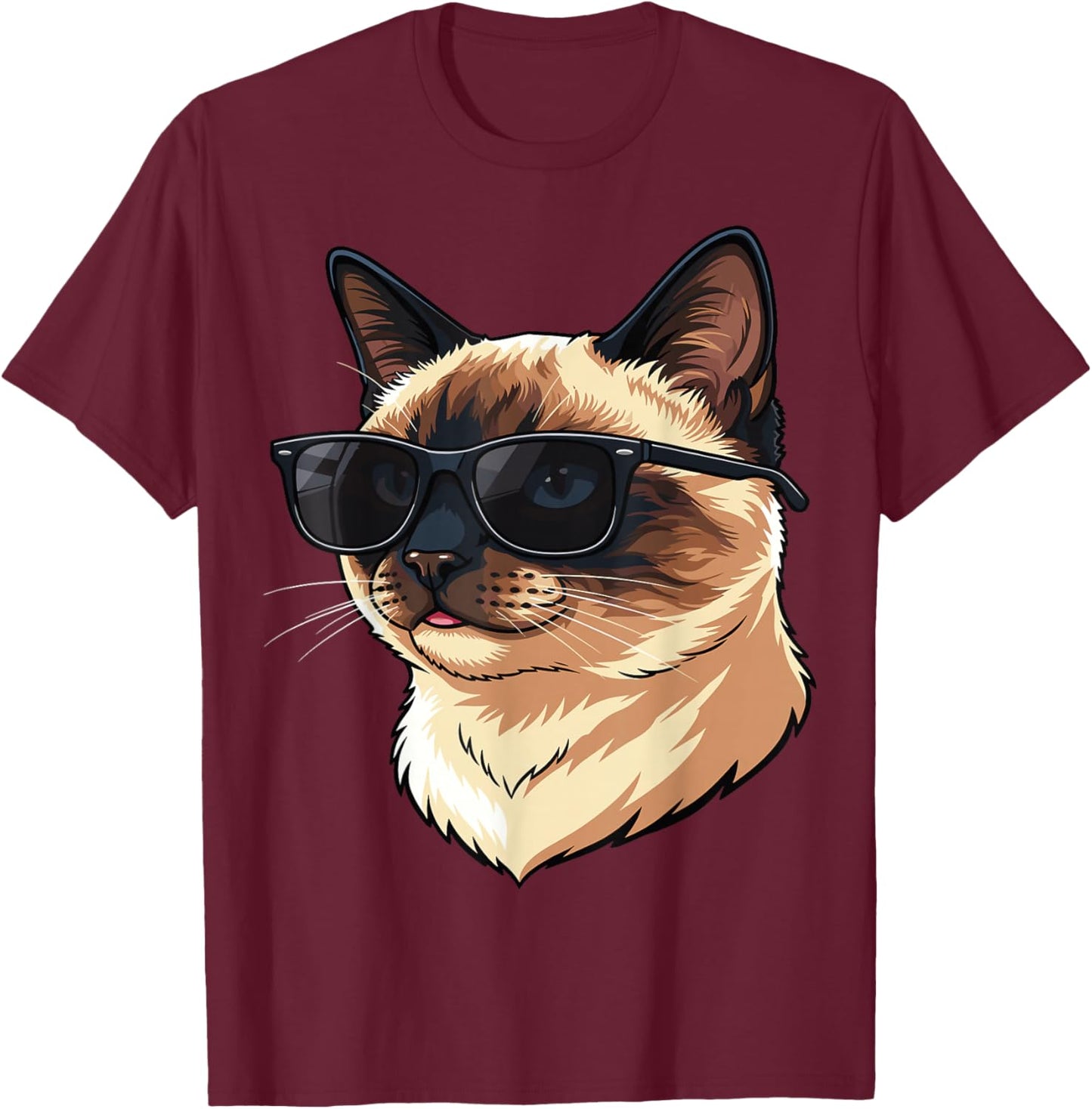 Cool Siamese Cat Wearing Sunglasses Funny Cats Lover Pets T-Shirt - T-Shirt | Maroon
