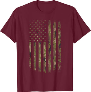 Camo American Flag USA Camouflage Men Boys Women Girls Kids T-Shirt - T-Shirt | Maroon