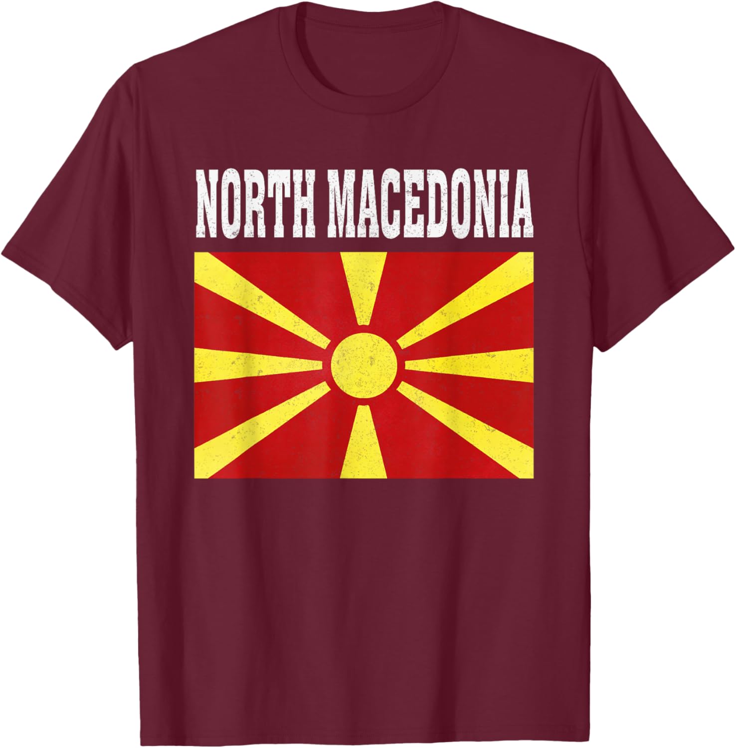 North Macedonia Flag Patriotic National Roots Souvenir T-Shirt - T-Shirt | Maroon