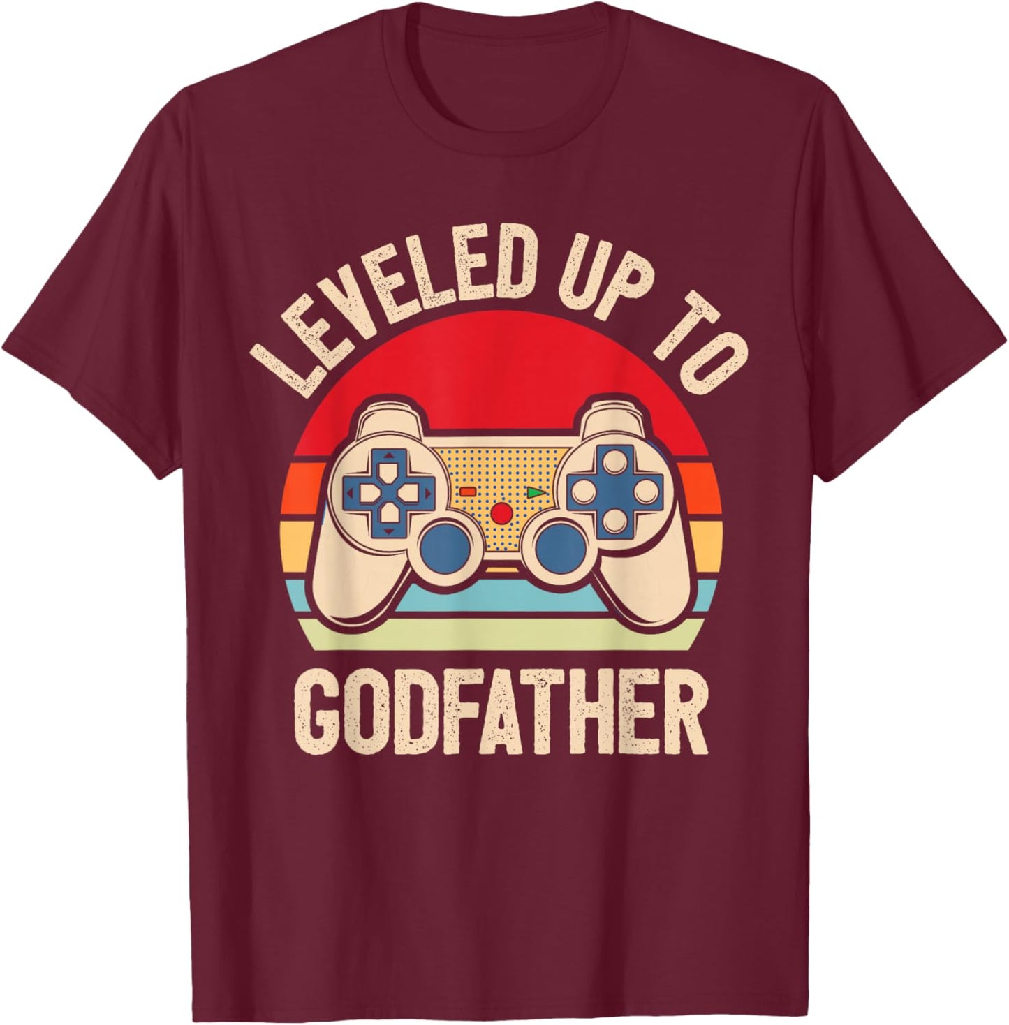 Leveled Up To Godfather Video Gamer Retro T-Shirt - T-Shirt | Maroon