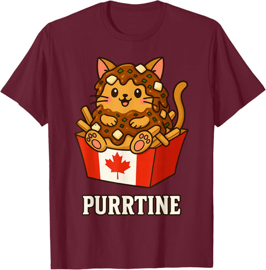 Canadian Poutine Canada Flag Kids Funny Kawaii Cat Canadian T-Shirt - T-Shirt | Maroon