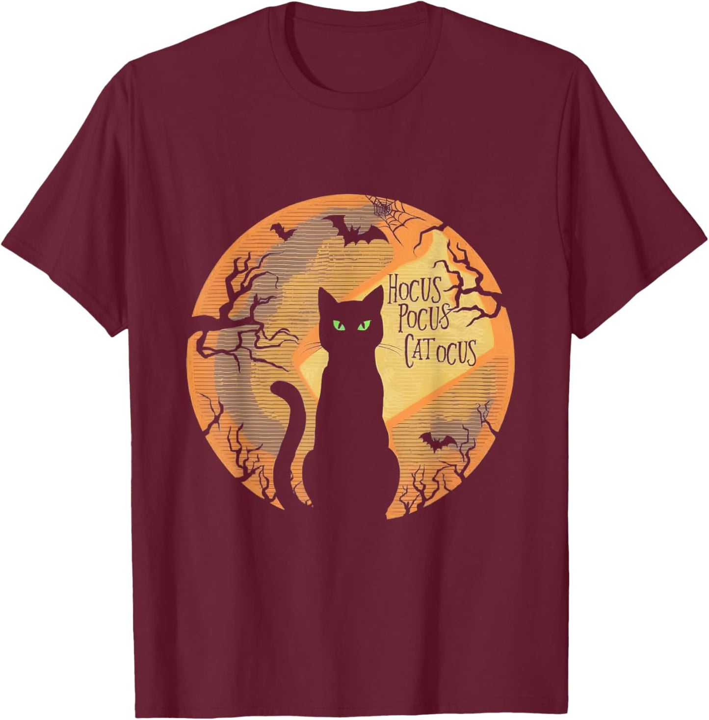 Hocus Pocus Catocus Halloween Black Cat Lover T-Shirt - T-Shirt | Maroon