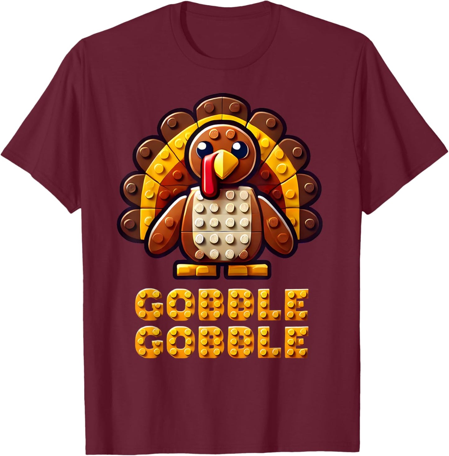 Play Building Blocks Turkey Thanksgiving Builder Boys Kids T-Shirt - T-Shirt | Maroon