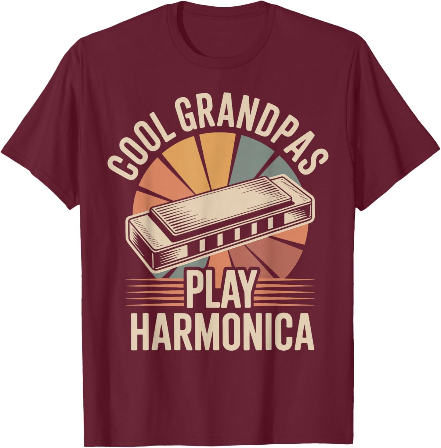 Cool Grandpas Play Harmonica Funny T-Shirt - T-Shirt | Maroon
