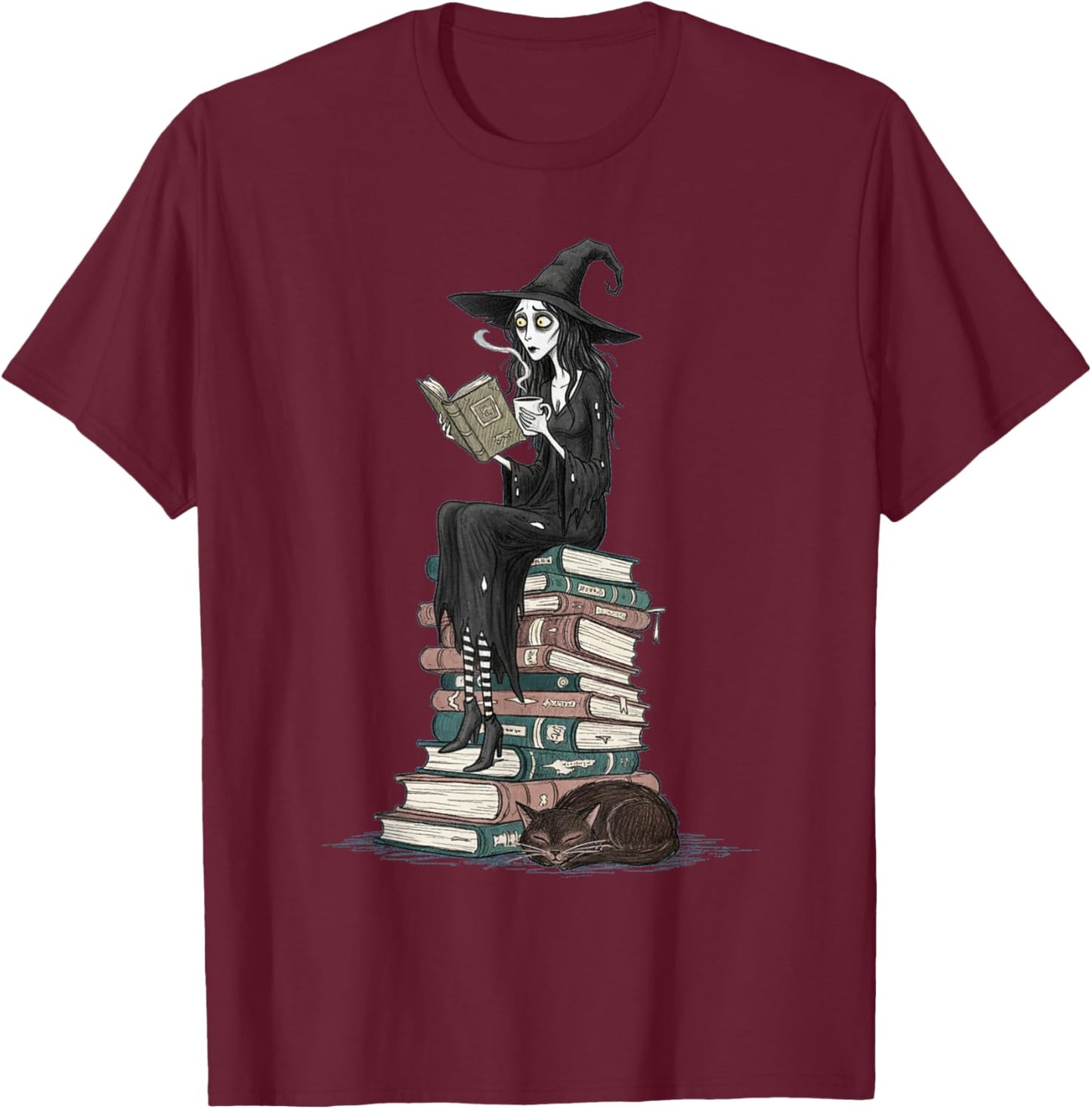 Cute Witch Librarian Reading Halloween for Teachers T-Shirt - T-Shirt | Maroon
