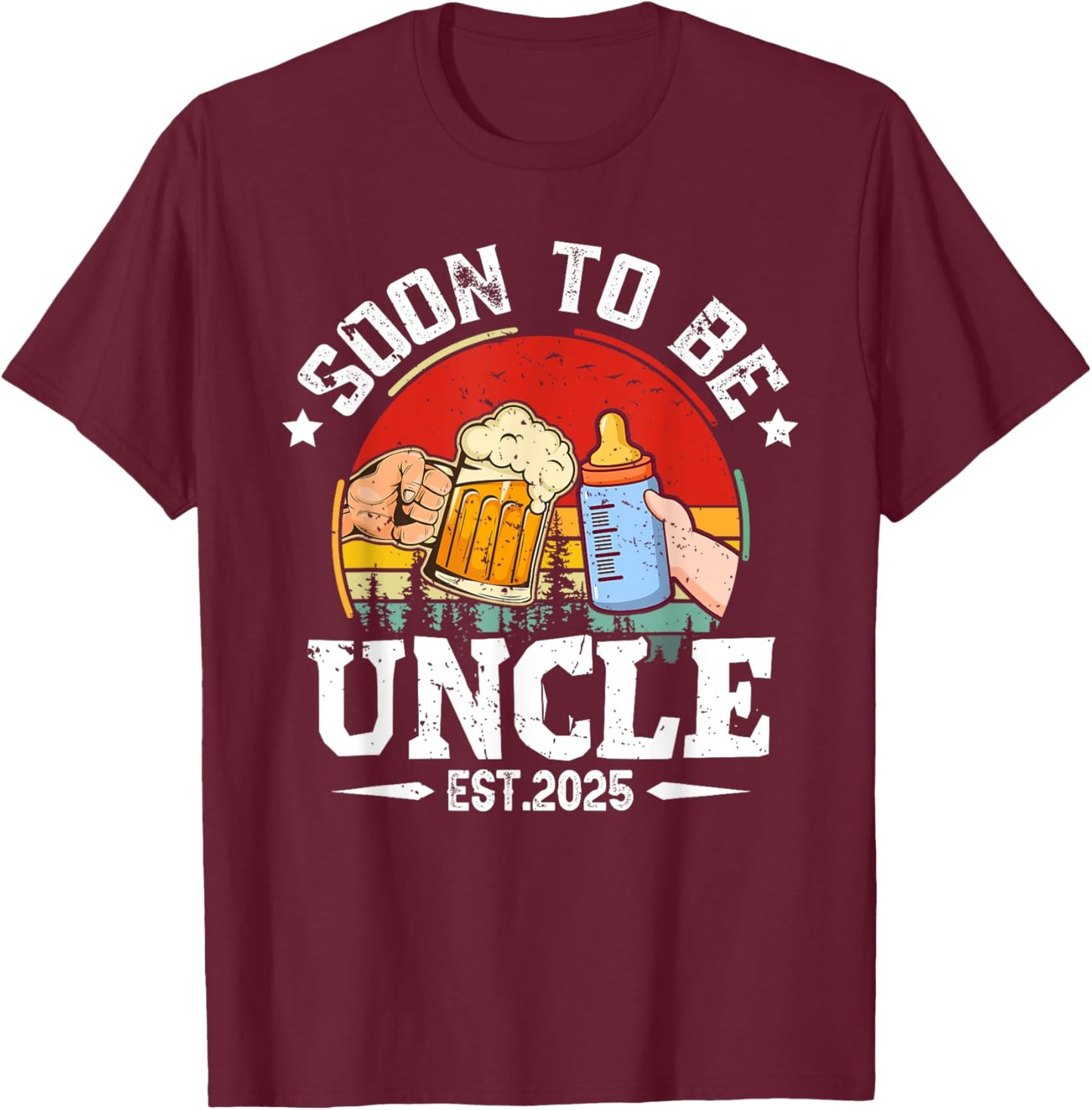 Soon To Be Uncle 2025 Retro Pregnancy Announcement Dad T-Shirt - T-Shirt | Maroon