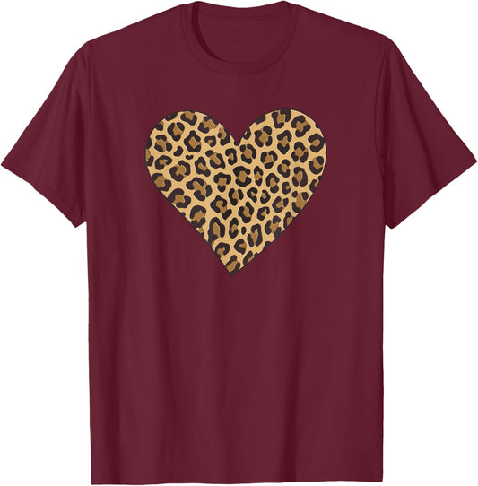 Vintage Leopard Heart T-Shirt - T-Shirt | Maroon