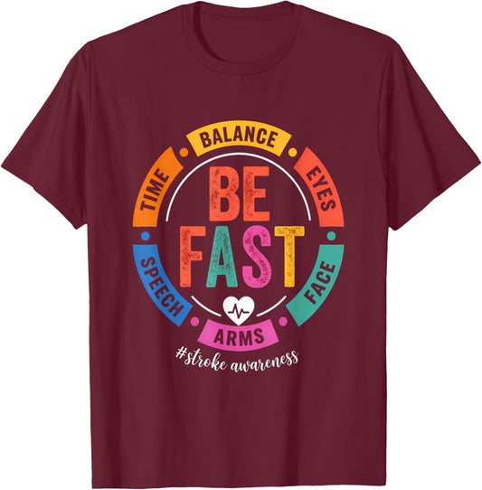Vintage Stroke Awareness Be Fast Healthcare Worker Supporter T-Shirt - T-Shirt | Maroon