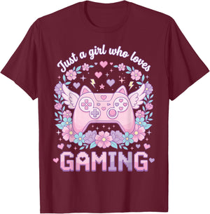 Just A Girl Who Loves Gaming Cute Gamer Video Game Culture T-Shirt - T-Shirt | Maroon