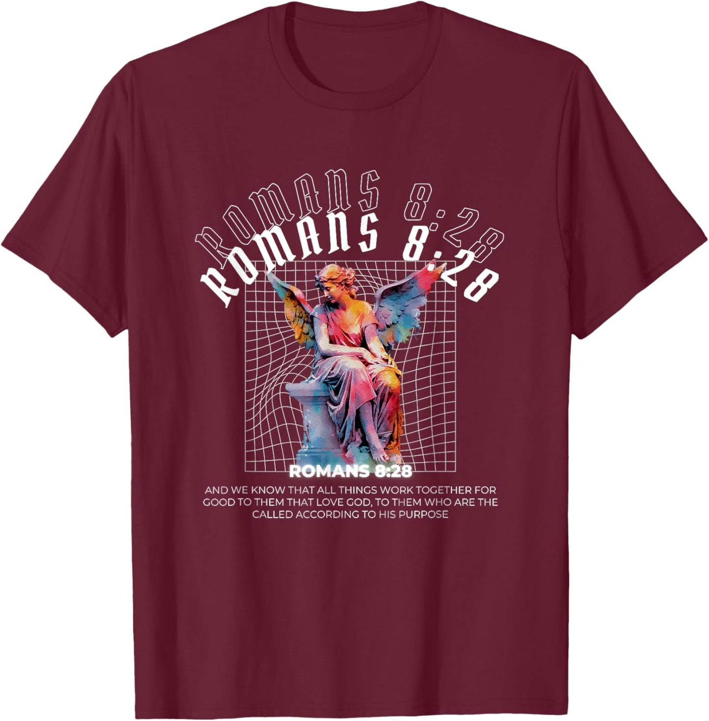 Christian Streetwear Clothing- Romans 8:28 Verse T-Shirt - T-Shirt | Maroon