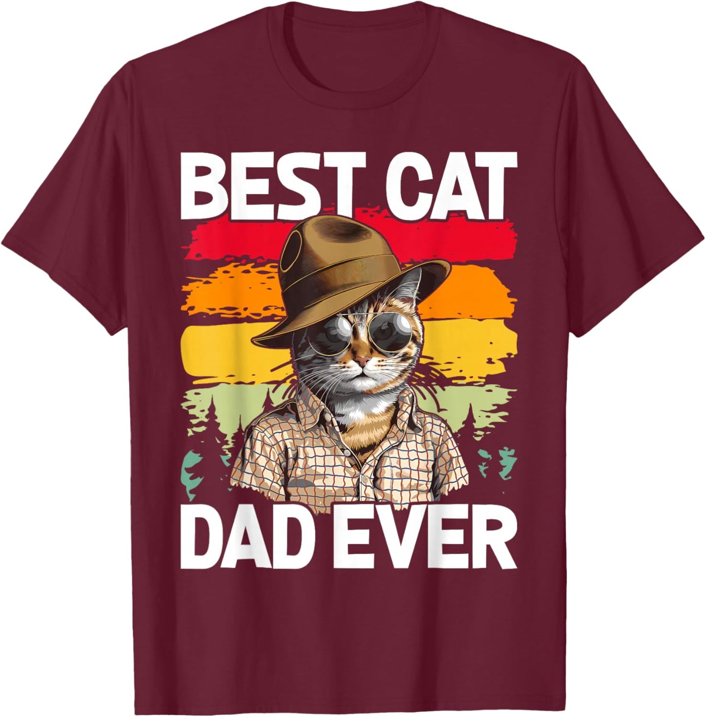 Vintage Best Cat Dad Ever Cat Daddy Father's Day T-Shirt - T-Shirt | Maroon