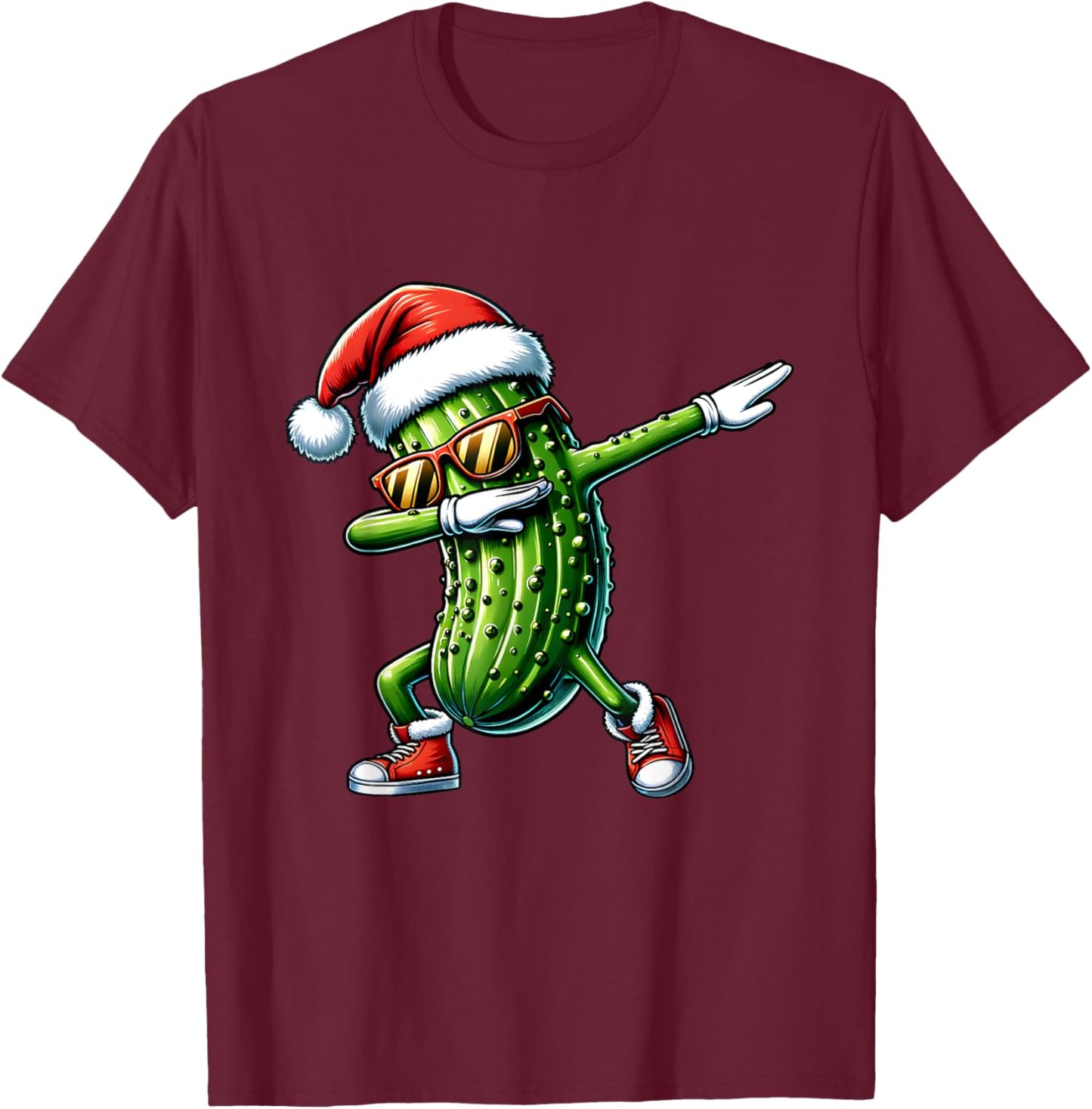 Christmas Pickle Santa Hat Dabbing Cucumber T-Shirt - T-Shirt | Maroon