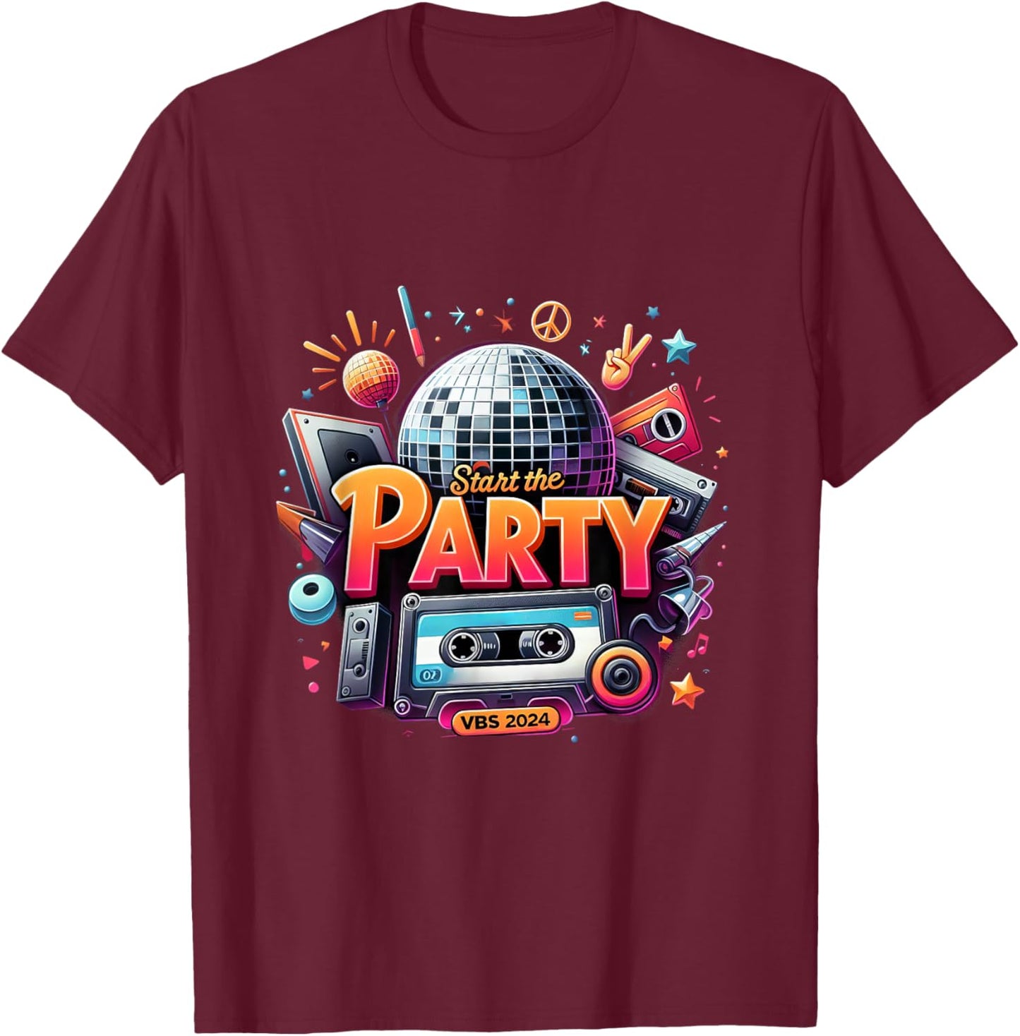 Start The Party Vacation Bible School 2024 Funny VBS 2024 T-Shirt - T-Shirt | Maroon