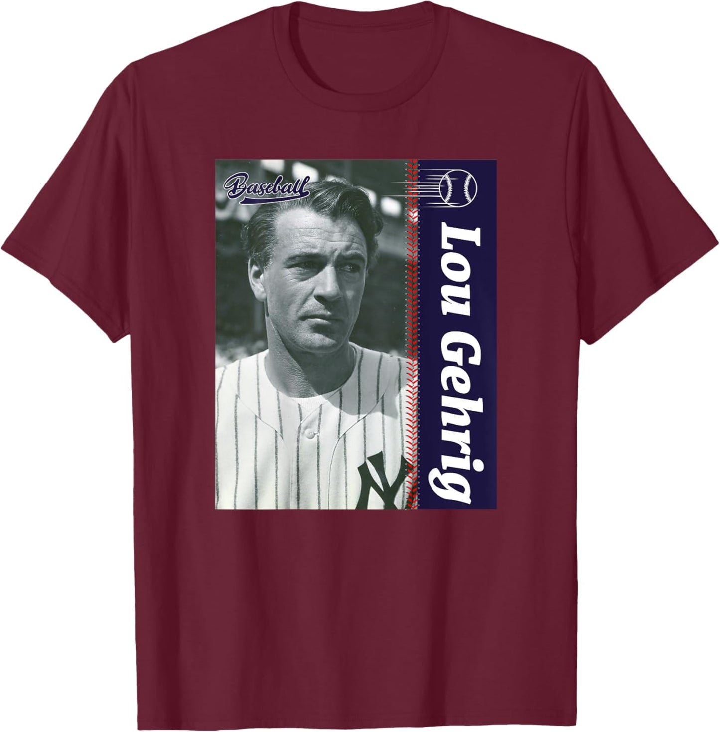 Lou Gehrig_Baseball_Back Printed T-Shirt - T-Shirt | Maroon