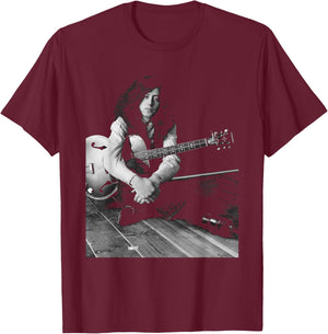 LED Zeppelin Guitarist Jimmy Page in 1970 T-Shirt - T-Shirt | Maroon