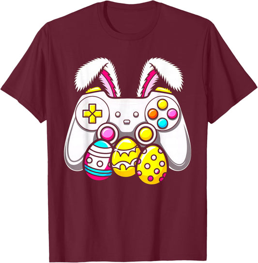 Gamer Easter Bunny Controller Cute Easter Eggs Kids T-Shirt - T-Shirt | Maroon