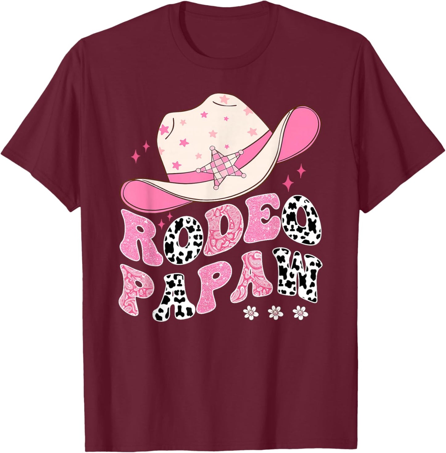Rodeo Papaw Pink CowGirl 1St Birthday Family Matching T-Shirt - T-Shirt | Maroon