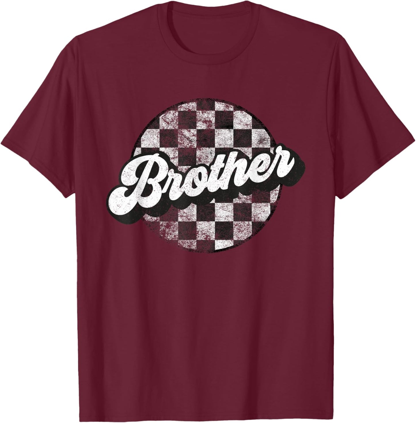Funny Retro Checkered Brother Race Vintage Matching Family T-Shirt - T-Shirt | Maroon